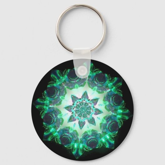 ブライトネオンスターバスト万華鏡のように千変万化するパターンイングリーン キーホルダー (正面)
