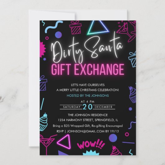 ブライトネオンダーティサンタギフト交換パーティー 招待状 (正面)