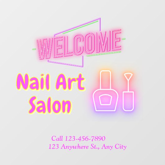 ブライトネオンネイルアートサロンエントリ – パーソナライズされた ウィンドウサイン (シート)