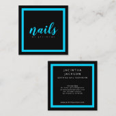 ブライトネオンブルーモダンネイリストサロン スクエア名刺 (正面/裏面)