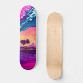 ブライトネオンレトロウェーブアンドパームツリーズスケートボード スケートボード (正面)