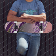 ブライトネオンレトロパープルウェーブスケートボード