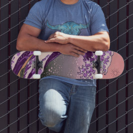 ブライトネオンレトロパープルウェーブスケートボード スケートボード