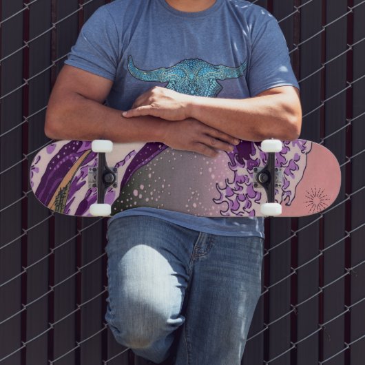 ブライトネオンレトロパープルウェーブスケートボード スケートボード (室外3)