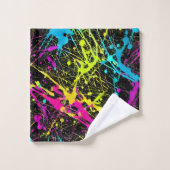 ブライトネオン絵を描（ばちゃばちゃ）跳ねる バスタオルセット (ウォッシュタオル)