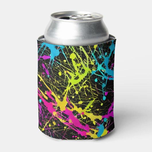 ブライトネオン絵を描（ばちゃばちゃ）跳ねる 缶クーラー (缶正面)