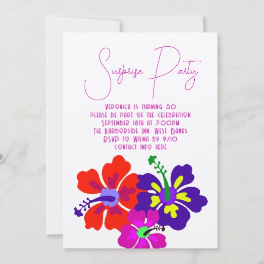 ブライトハイビスカスモダンサプライズバースデーパーティー 招待状 (正面)
