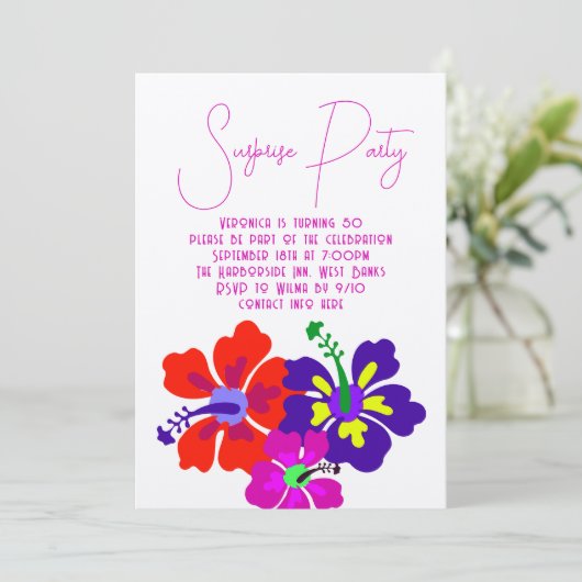 ブライトハイビスカスモダンサプライズバースデーパーティー 招待状 (スタンド正面)