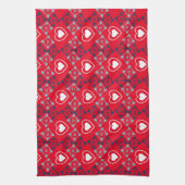 ブライトバレンタインハートパターンレッド キッチンタオル (縦)