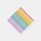 ブライトパステルストライプパープルカスタムベイビーシャワー スタンダードカクテルナプキン (角)