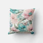 ブライトパステルピンクブルーフラワーズ花模様ズバイアヴァ クッション (裏面)