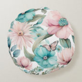 ブライトパステルピンクブルーフラワーズ花模様ズバイアヴァ ラウンドクッション (裏面)