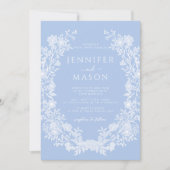 ブライトパステルブルーフローラリース結婚クラシック 招待状 (正面)