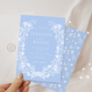 ブライトパステルブルーフローラリース結婚クラシック 招待状