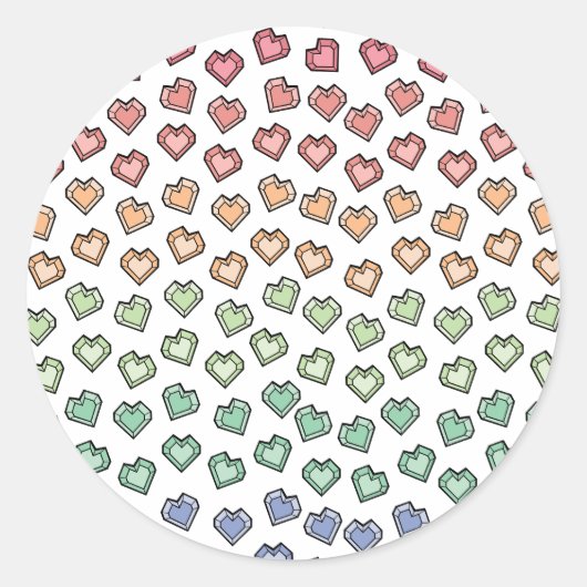 ブライトパステルレインボージェムストーンハートパターン ラウンドシール (正面)