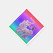 ブライトパステルレインボーピンクユニコーン スタンダードカクテルナプキン (角)