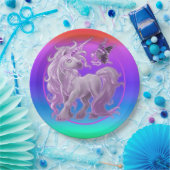 ブライトパステルレインボーピンクユニコーン ペーパープレート (パーティー)