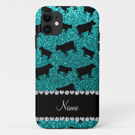 ブライトパーソナライズされたアクアグリッター牛の名前 Case-Mate iPhoneケース (裏面)