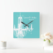 ブライトパーソナライズされたアクアシャンデリアまたは任意の色 スクエア壁時計 (ホーム)