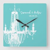 ブライトパーソナライズされたアクアシャンデリアまたは任意の色 スクエア壁時計 (正面)