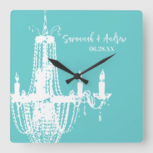 ブライトパーソナライズされたアクアシャンデリアまたは任意の色 スクエア壁時計 (正面)