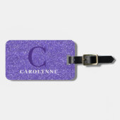 ブライトパーソナライズされたパープルグリッターモノグラム ラゲッジタグ (正面横)