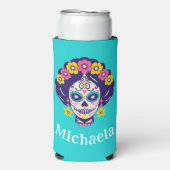 ブライトパーソナライズされたフローラシュガースカルガール スリム缶クーラー (Seltzer正面)