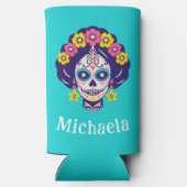 ブライトパーソナライズされたフローラシュガースカルガール スリム缶クーラー (裏面)