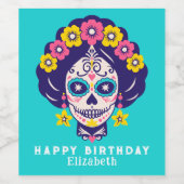 ブライトパーソナライズされたフローラシュガースカル誕生日 ワインラベル (シングルラベル)