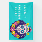 ブライトパーソナライズされたフローラシュガースカル誕生日 横断幕 (縦)