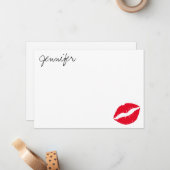 ブライトパーソナライズされたレッドグラムリップスティックキス ノートカード (正面/裏面インサイチュ)