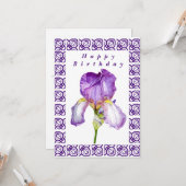 ブライトパープルアイリスハッピーバースデーフラットカード カード (正面/裏面インサイチュ)