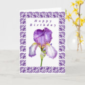 ブライトパープルアイリスハッピーバースデー折り畳みカード カード (黄色い花)