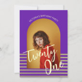 ブライトパープルアーチフォト21st誕生日パーティー 招待状 (正面)