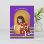 ブライトパープルアーチフォト21st誕生日パーティー 招待状 (スタンド正面)