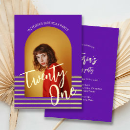ブライトパープルアーチフォト21st誕生日パーティー 招待状