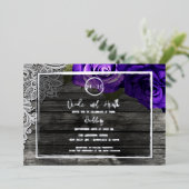 ブライトパープルバラウッド&レ素朴ース結婚 箔招待状 (立ち正面)