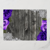 ブライトパープルバラウッド&レ素朴ース結婚 箔招待状 (裏面)