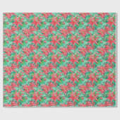 ブライトパームビーチクリスマスポインセチア水彩 ラッピングペーパー (フラット)