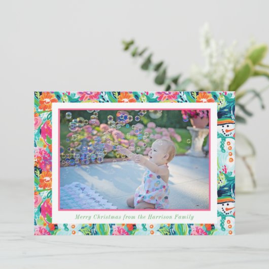 ブライトパームビーチクリスマス雪だるま写真 シーズンカード (スタンド正面)