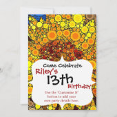 ブライトヒマワリーサークルモザイクデジタルアートプリント 招待状 (正面)