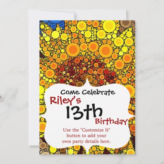 ブライトヒマワリーサークルモザイクデジタルアートプリント 招待状 (正面)