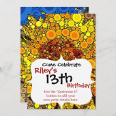 ブライトヒマワリーサークルモザイクデジタルアートプリント 招待状 (正面/裏面)