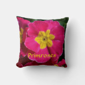 ブライトピンクとイエロープリムローズボタニカルフローラ クッション (正面)