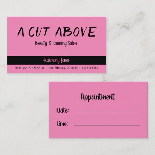 ブライトピンクとブラックラインの美しいサロン 予約カード (正面/裏面)