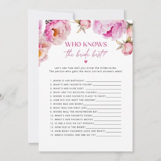 ブライトピンクの牡丹は誰が花嫁カードを知っ最高のている 招待状 (正面)