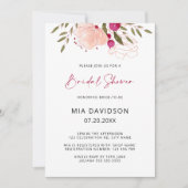 ブライトピンクウォーターカラーフローラガーデンブライダルシャワー 招待状 (正面)