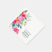 ブライトピンクウォーターカラーフローラブライダルシャワーカスタム スタンダードカクテルナプキン (角)