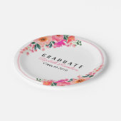 ブライトピンクウォーターフローラ卒業パーティー ペーパープレート (アングル)