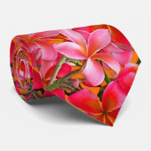 ブライトピンクオレンジハワイアンプルメリアプリント ネクタイ (ロール)